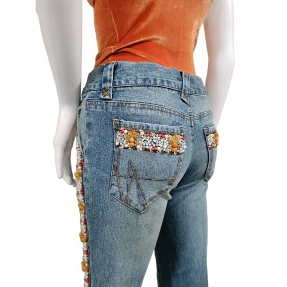 NWT Issue Pants Blue Denim Embroidered Beads Leg Straight Zip Fly Jeans Size 28 - Picture 4 of 16